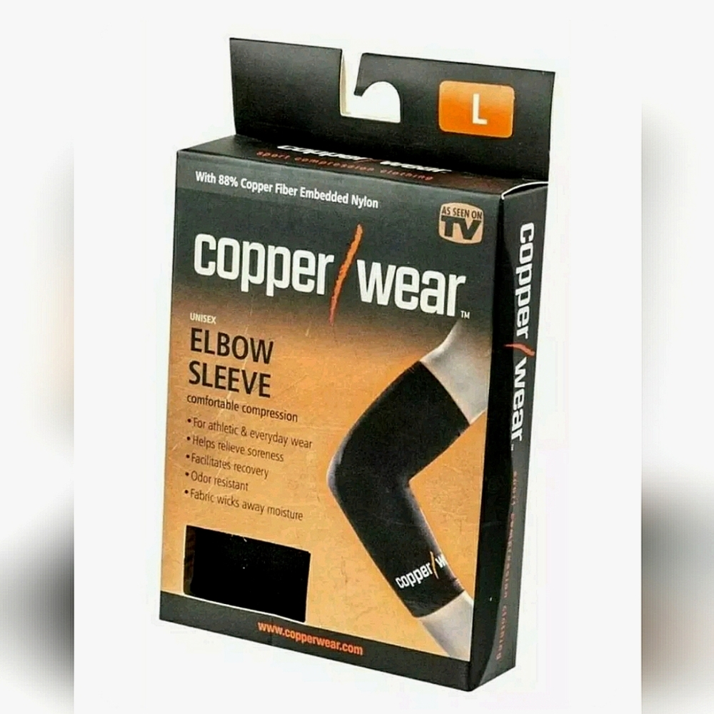 NEW! Copper Wear Supportive Athletic Compression Sleeve! Elbow, Size L, Black